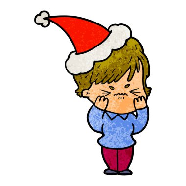 Noel Baba şapkası giyen bir sinirli kadın dokulu çizgi film