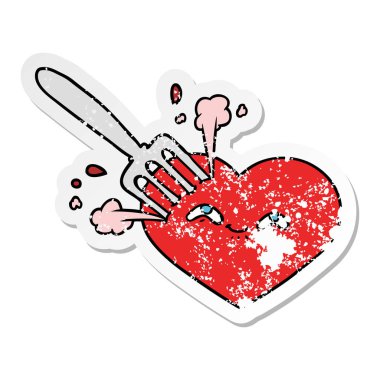bir karikatür sıkıntılı etiket çatal ile kalp seviyorum