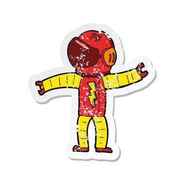 bir çizgi film astronotun Retro sıkıntılı etiket