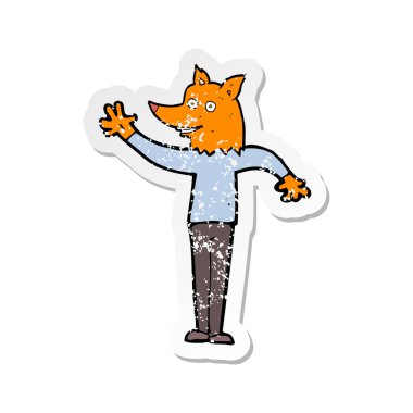 bir çizgi film sallayarak retro sıkıntılı etiket tilki adam