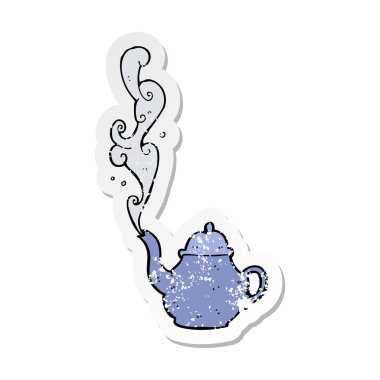 bir çizgi film çaydanlık Retro sıkıntılı etiket