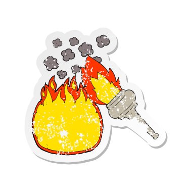 Retro sıkıntılı etiket bir karikatür yanan meşale