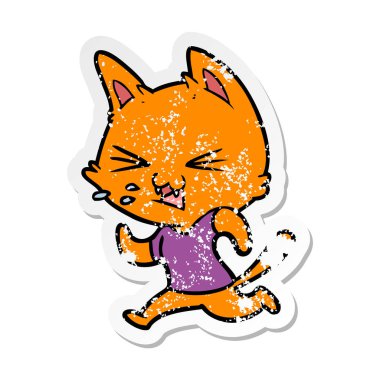 kedi tıslama çalıştıran bir karikatür sıkıntılı etiket