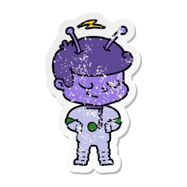 bir dostu karikatür spaceman sıkıntılı etiket