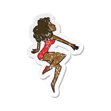 bir çizgi film dans eden kadının Retro sıkıntılı etiket