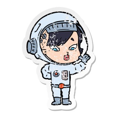 bir çizgi film astronot kadının sıkıntılı etiket