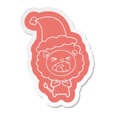 Noel Baba şapkası giyen aslan ilginç çizgi film etiketi