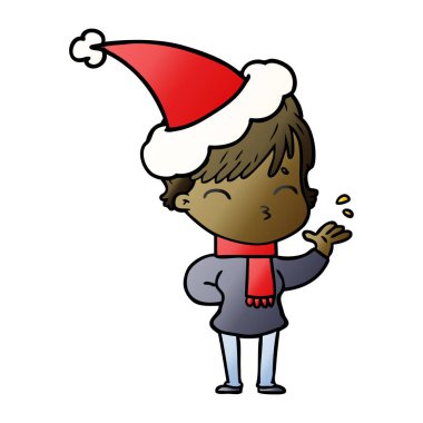 kadın düşünme giyen Noel Baba şapkası, degrade çizgi film