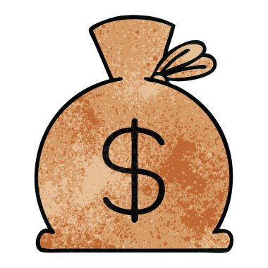 bir çanta dolusu para Retro grunge doku karikatür