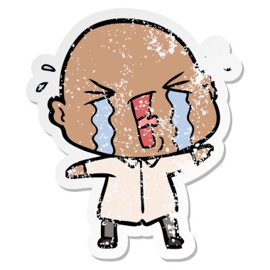 kel adam ağlıyor bir karikatür sıkıntılı etiket