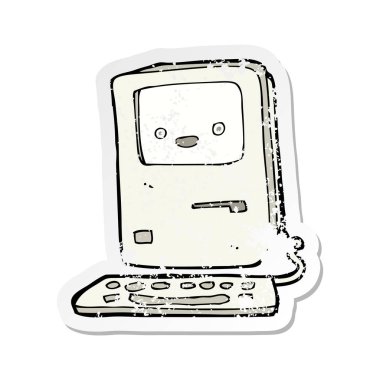 bir çizgi film eski bilgisayarın Retro sıkıntılı etiket