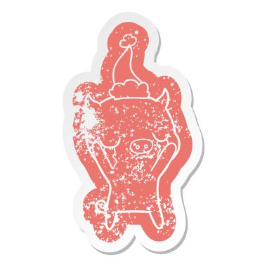 domuz giyen Noel Baba şapkası ağlıyor bir karikatür sıkıntılı etiket