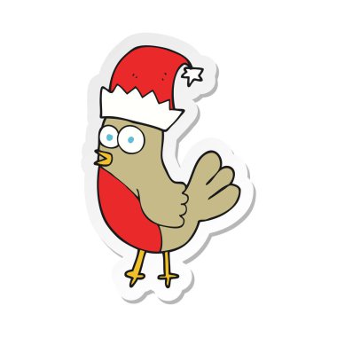 bir çizgi film robin Noel şapka içinde etiket