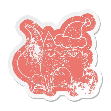 Noel Baba şapkası giyen tilki çizgi film sıkıntılı etiket