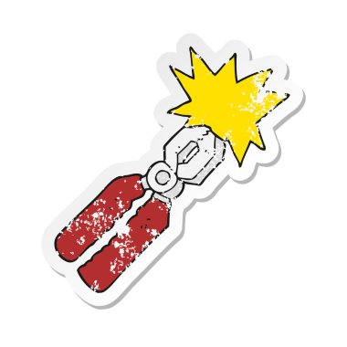 bir çizgi film pense Retro sıkıntılı etiket