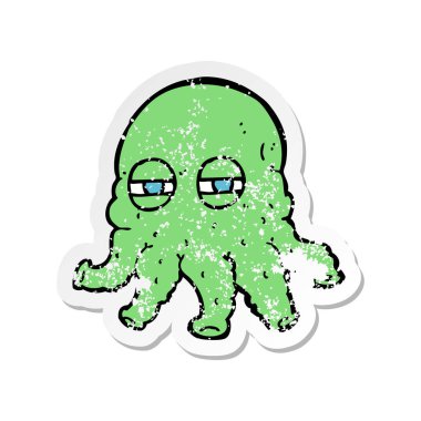 bir çizgi film yabancı yüz Retro sıkıntılı etiket