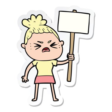 etiket bir karikatür kızgın kadın