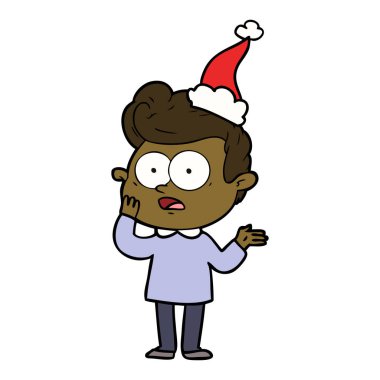 Noel Baba şapkası giyen bir bakan adam çizgi çizme