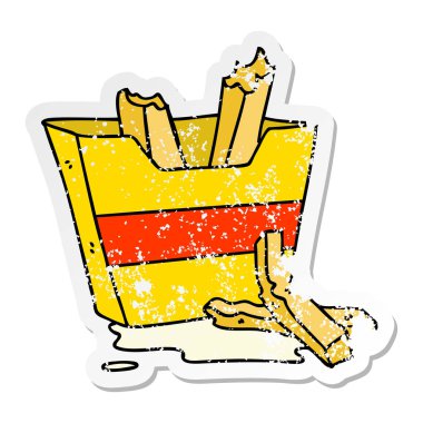 ilginç bir el sıkıntılı etiket çizilmiş karikatür patates kızartması