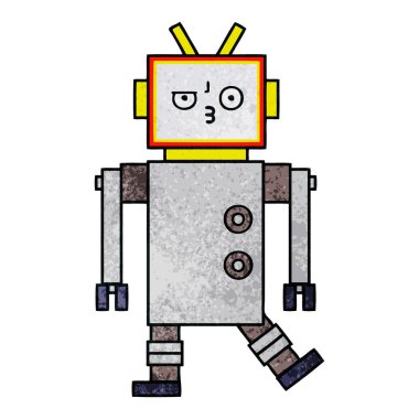 Retro grunge doku karikatür bir robot