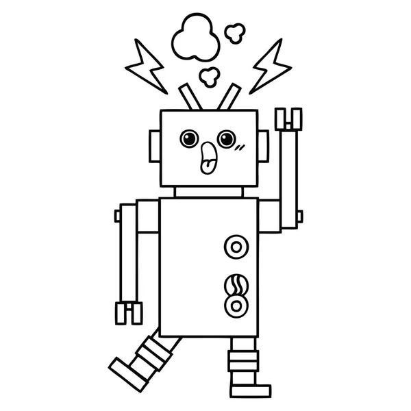 Desenho Linha Desenhos Animados Mau Funcionamento Robô —  Vetores de Stock