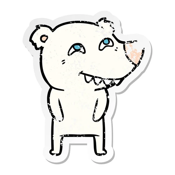 Adesivo Angosciato Orso Polare Cartone Animato Che Mostra Denti — Vettoriale Stock