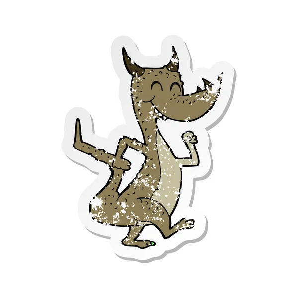 Retro Distressed Sticker Cartoon Happy Dragon — Stock Vector