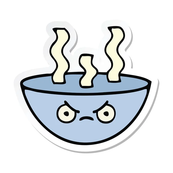 Klistermärke av en gullig tecknad skål med varm soppa — Stock vektor