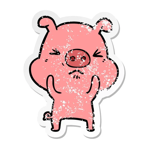 Stiker Menyedihkan Dari Babi Pemarah Kartun - Stok Vektor