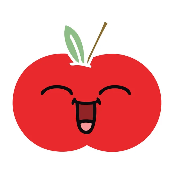 Płaski kolor kreskówka retro czerwony jabłko — Wektor stockowy