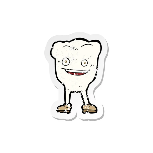 Bir çizgi film mutlu diş karakteri Retro sıkıntılı etiket — Stok Vektör