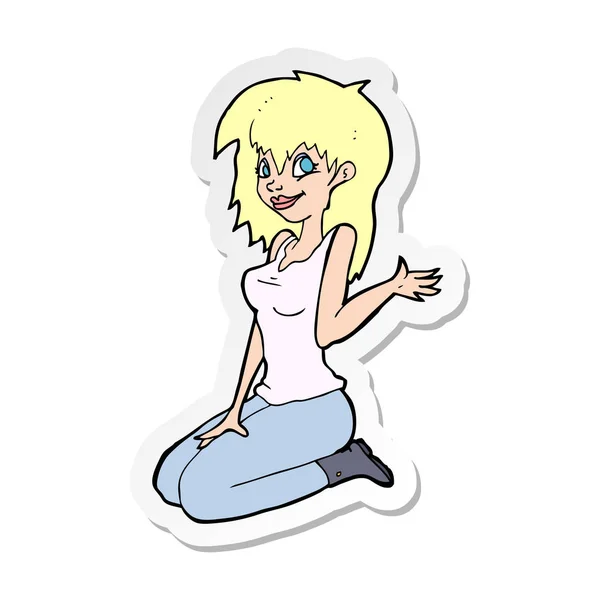 Sticker van een cartoon van een mooi meisje zwaaien — Stockvector