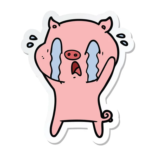 Adesivo di un cartone animato maiale piangente — Vettoriale Stock