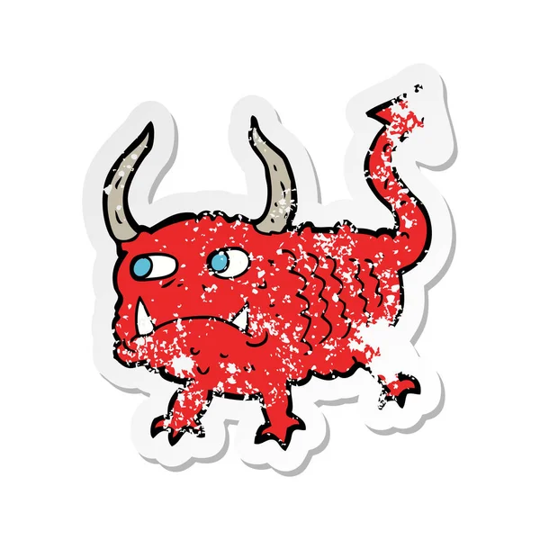 Retro sıkıntılı etiket bir karikatür küçük şeytan