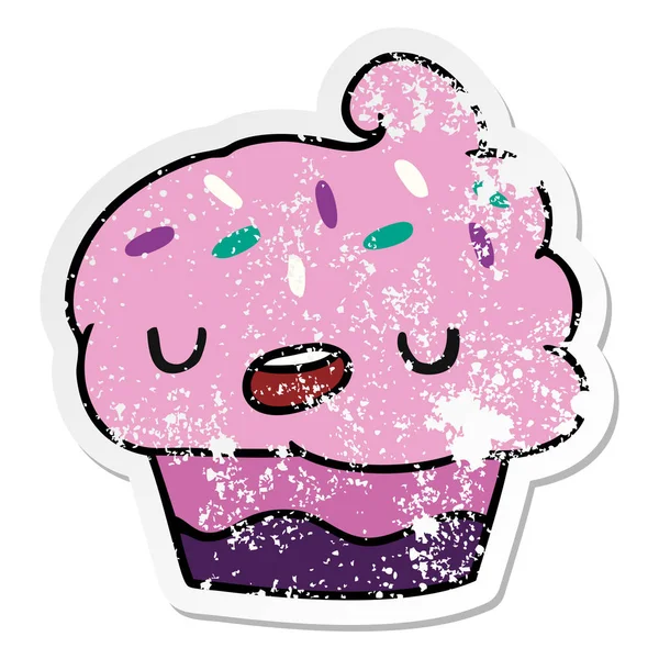 Distressed Sticker Cartoon Illustration Kawaii Von Einem Niedlichen Cupcake — Stockvektor