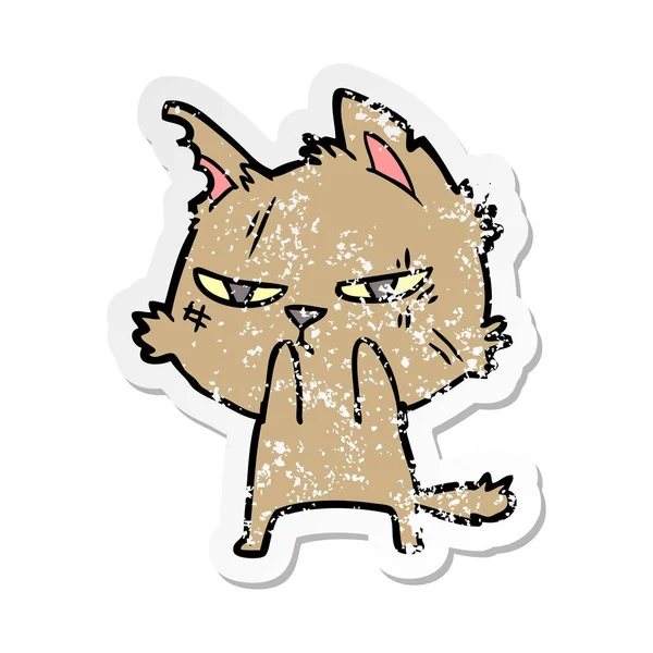 힘든 만화 고양이의 고민된 스티커 — 스톡 벡터