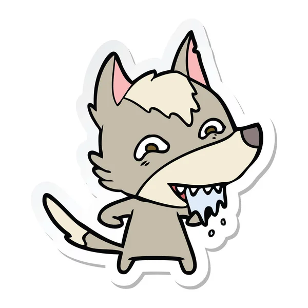 Sticker of a cartoon hungry wolf — Stock Vector