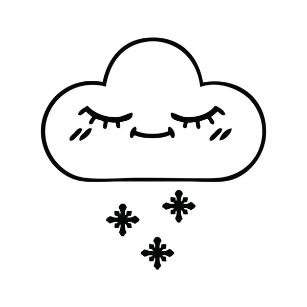 Desenho Linha Desenho Animado Uma Nuvem Neve — Vetor de Stock