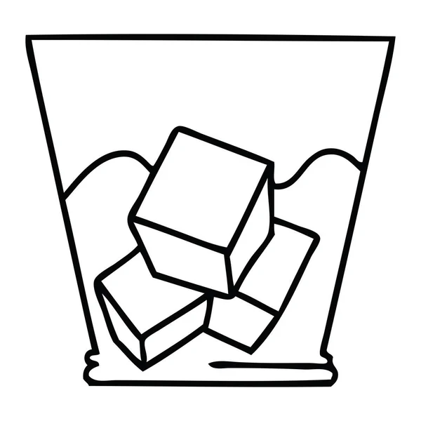 Linienzeichnung Skurriler Cartoon Whisky Und Eis — Stockvektor