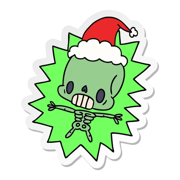 Christmas klistermärke tecknade av kawaii skelett — Stock vektor
