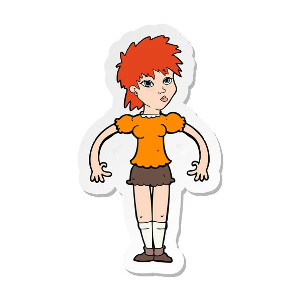 Adesivo di una donna curiosa cartone animato — Vettoriale Stock