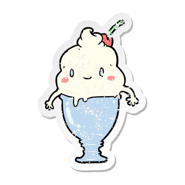 Distressed sticker of a cute cartoon ice cream — Stock Vector