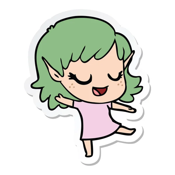 Sticker Happy Cartoon Elf Girl — Stock Vector