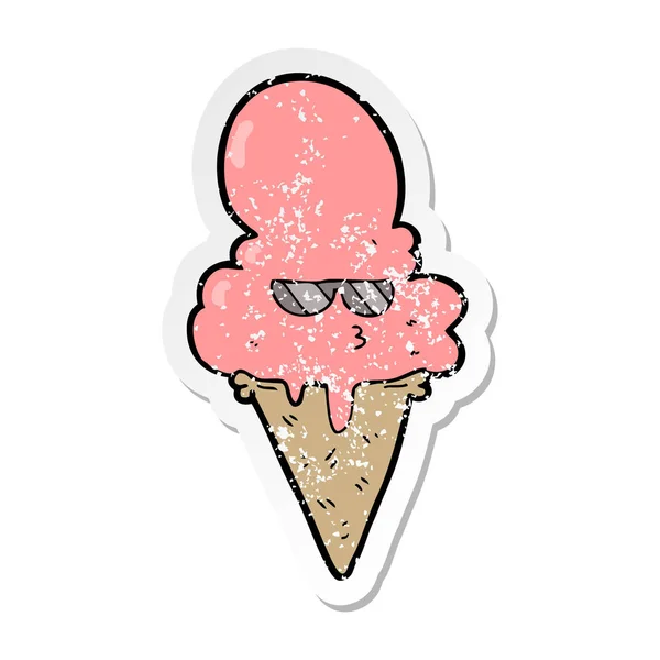 Distressed Sticker Cartoon Cool Ice Cream — Stock Vector