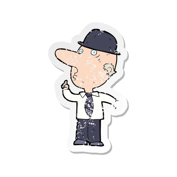 Pegatina retro angustiado de un hombre de dibujos animados con sombrero de jugador de bolos — Vector de stock