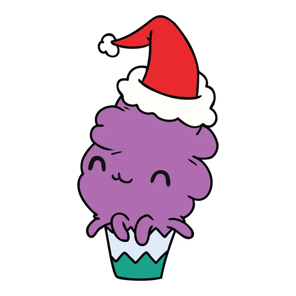 Mão Desenhada Desenhos Animados Natal Muffin Kawaii —  Vetores de Stock