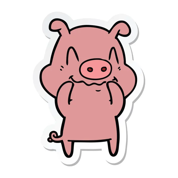 Etiqueta de um porco de desenho animado nervoso —  Vetores de Stock