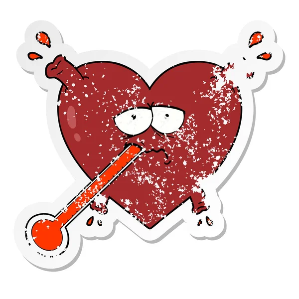 Distressed Sticker Cartoon Unhealthy Heart — Stock Vector