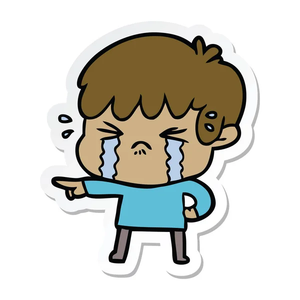 Sticker Cartoon Boy Crying — Stock Vector
