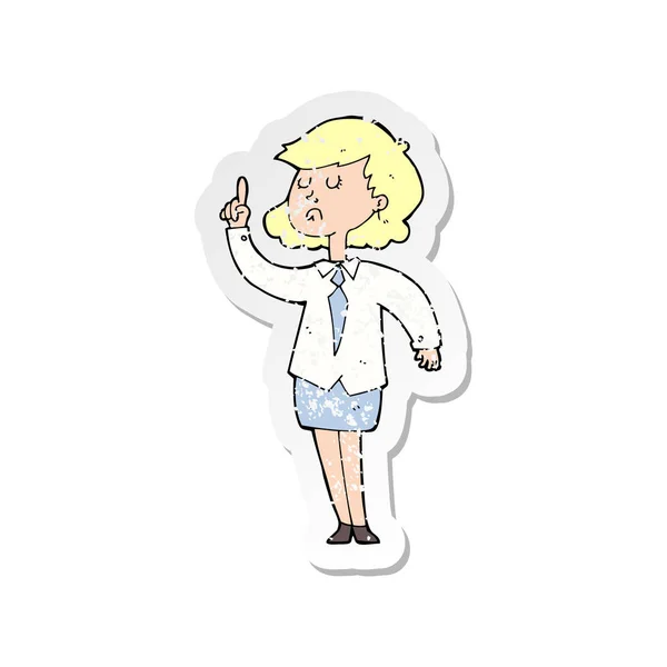 Retro distressed sticker of a cartoon woman making point — Stock Vector